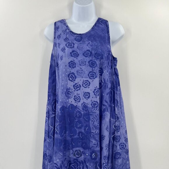 Gudrun Sjoden S Small Blue Artsy Lagenlook Dress Tonal Floral Cotton Tank - Picture 9 of 10